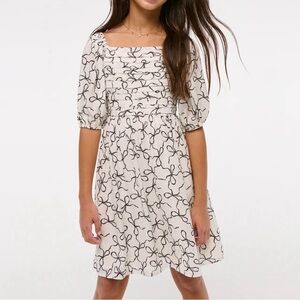 Abercrombie Kids White Puff Sleeve‎ Dress with Bow Print Size 5/6
